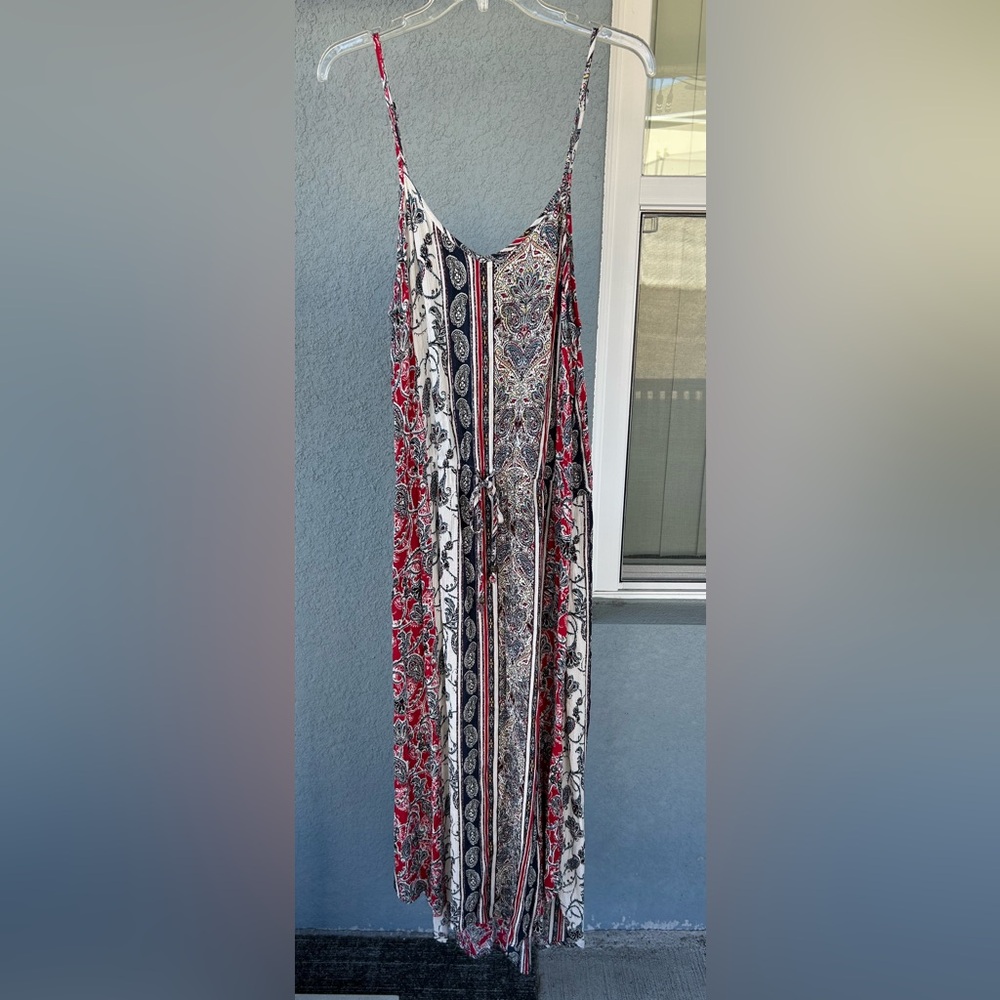 Knox Rose 2X Boho Paisley Floral Maxi Dress Drawstring Waist Flowy Sleeveless